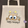 Happy Birthday tote sack with Cute Own and lil Bird - Image 2