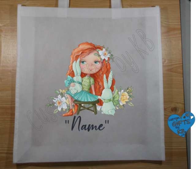 Red Head Girl with Bunnies Custom Tote Bag