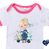 Blonde Girl with Blue Bunny and yellow flowers baby onesie - Image 2