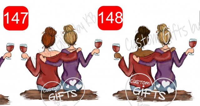 Custom Best Friends drinking Wine Water Slide or Sticker