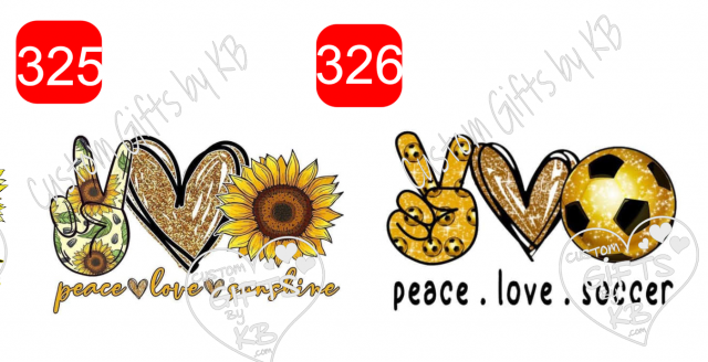 Peace Love Sunshine Sunflowers Sticker or Waterslide ~ Peace Love Soccer Water Slide or Sticker