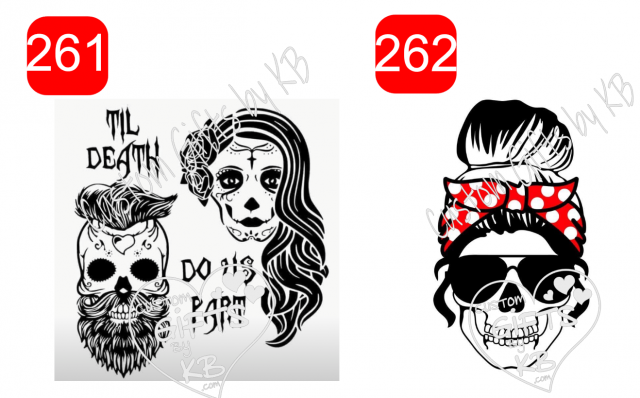 Til Death Do Us Part Skulls Water slide or Stickers ~ Messy Bun Skull with Pokadotted head band and Sunglass Decal