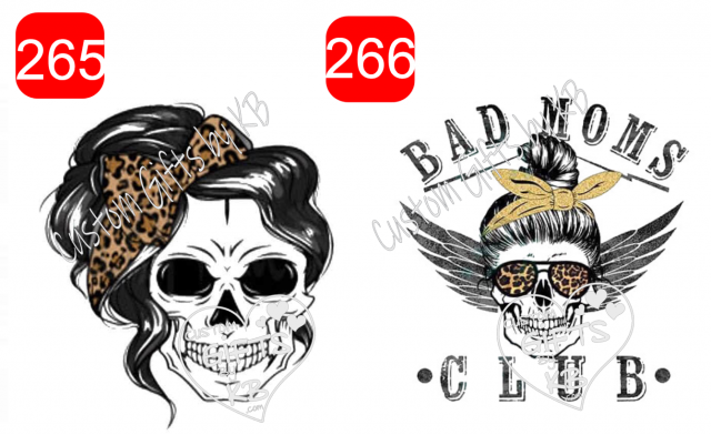 Side Pony Tail Skull ~ Bad Moms Club Skull Stickers or Water slide