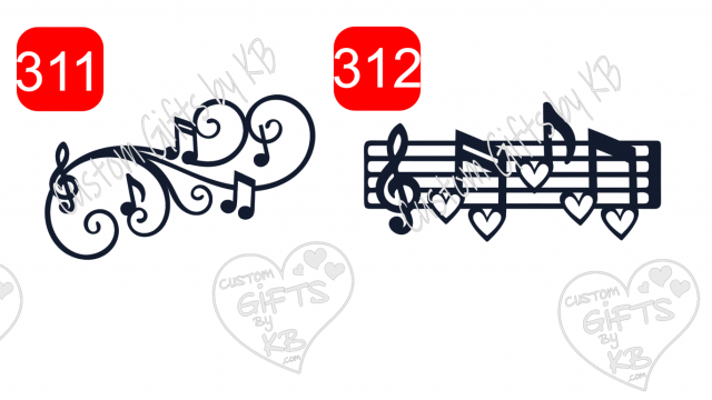 Music Notes with Hearts Sticker or Water Slide ~ Music Notes in pretty pattern Water slide or Sticker