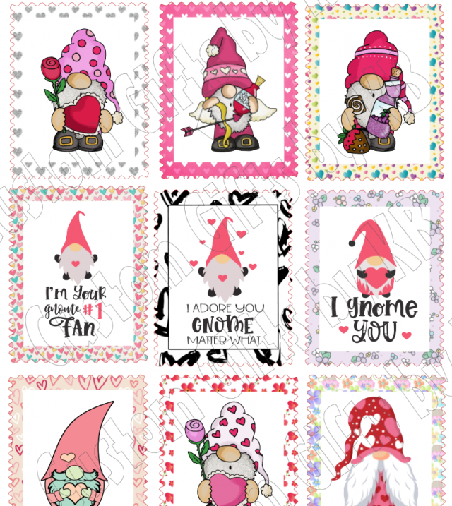 1.3" Valentine Gnome Stickers Stamp Designed | Hearts and Gnome Sticker Stamp design